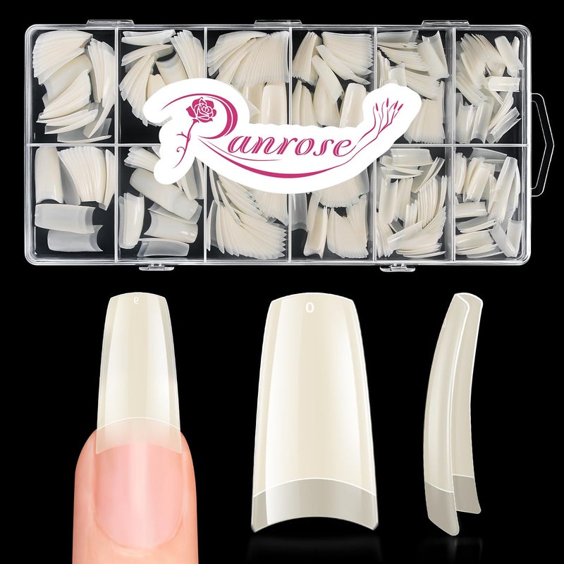 ranrose 504PCS Fake Nails, French Tip Soft Gel Nail Tips 12 Sizes Acrylic Nail Kit Half Cover False Nails Manicure with Box for Nail Extensions Art White Press on Nails DIY Beginners - Image 1